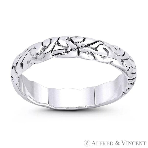 3.5mm Abstract Swirl Engraved Design Right Hand Ring in .925 Sterling Silver Sz7 - Picture 1 of 1